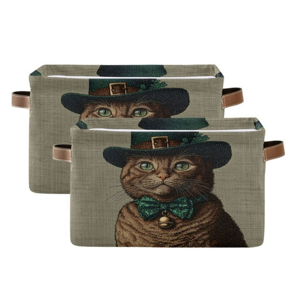 Ryvnso Cute Cat Storage Basket Large Bin Foldable Boxes Toys Organizer 14.2x10.2x8.3in 2 PCs