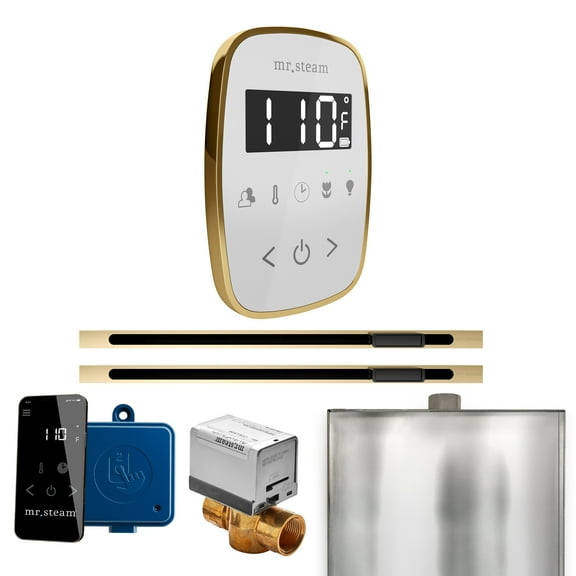 Mr Steam ButlerFlex Max Steam Shower w/TempoFlex Control and Linear Steamhead in Wht Polished Brass