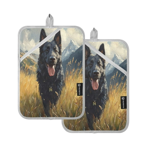 BZSMCE Pot Holder Oven Mitts Cooking baking Black Dog Is Running Creative Pattern Size:7x9.8in