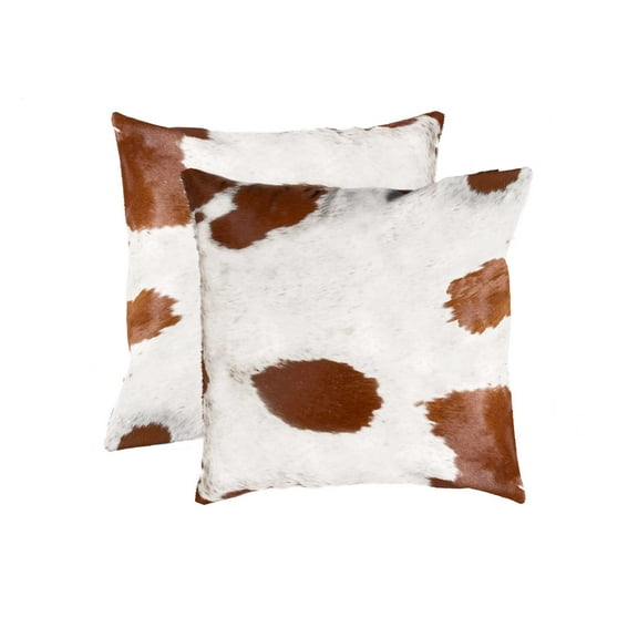 18" X 18" X 5" White And Brown 2 Pack Cowhide Pillow
