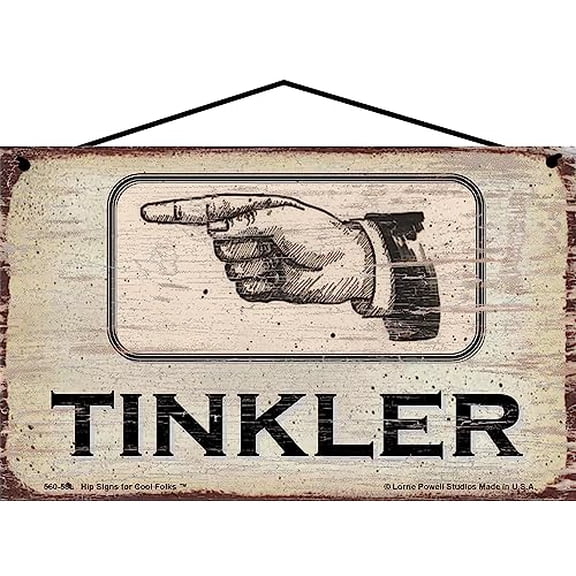 5x8 Tinkler Left - Vintage Style Sign with Pointing Hand, Quirky Bathroom Decor, Humorous Toilet Direction Sign, Unique Home Accessory for the Restroom