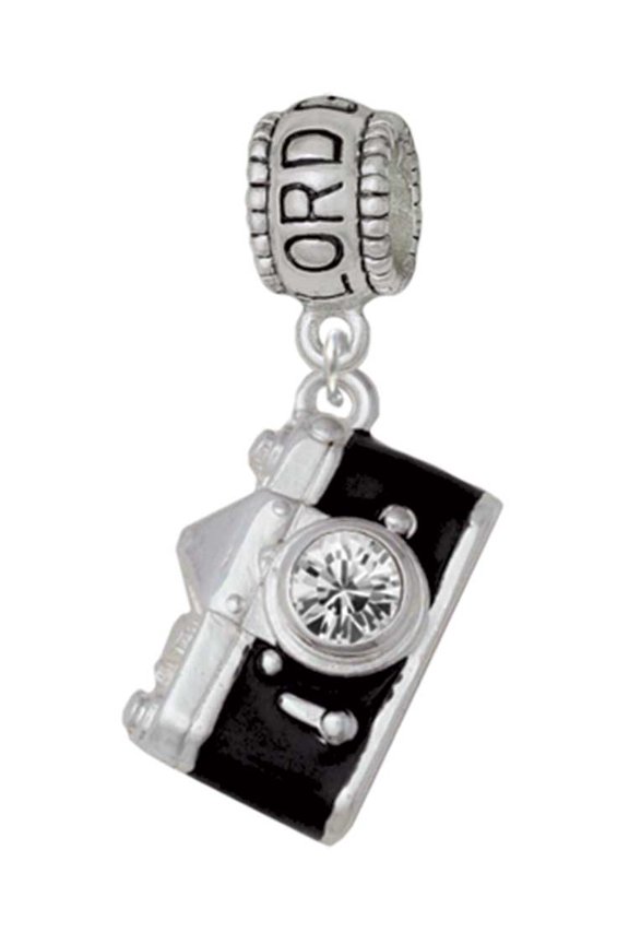 Silvertone Black Camera Lord Guide Me Charm Bead