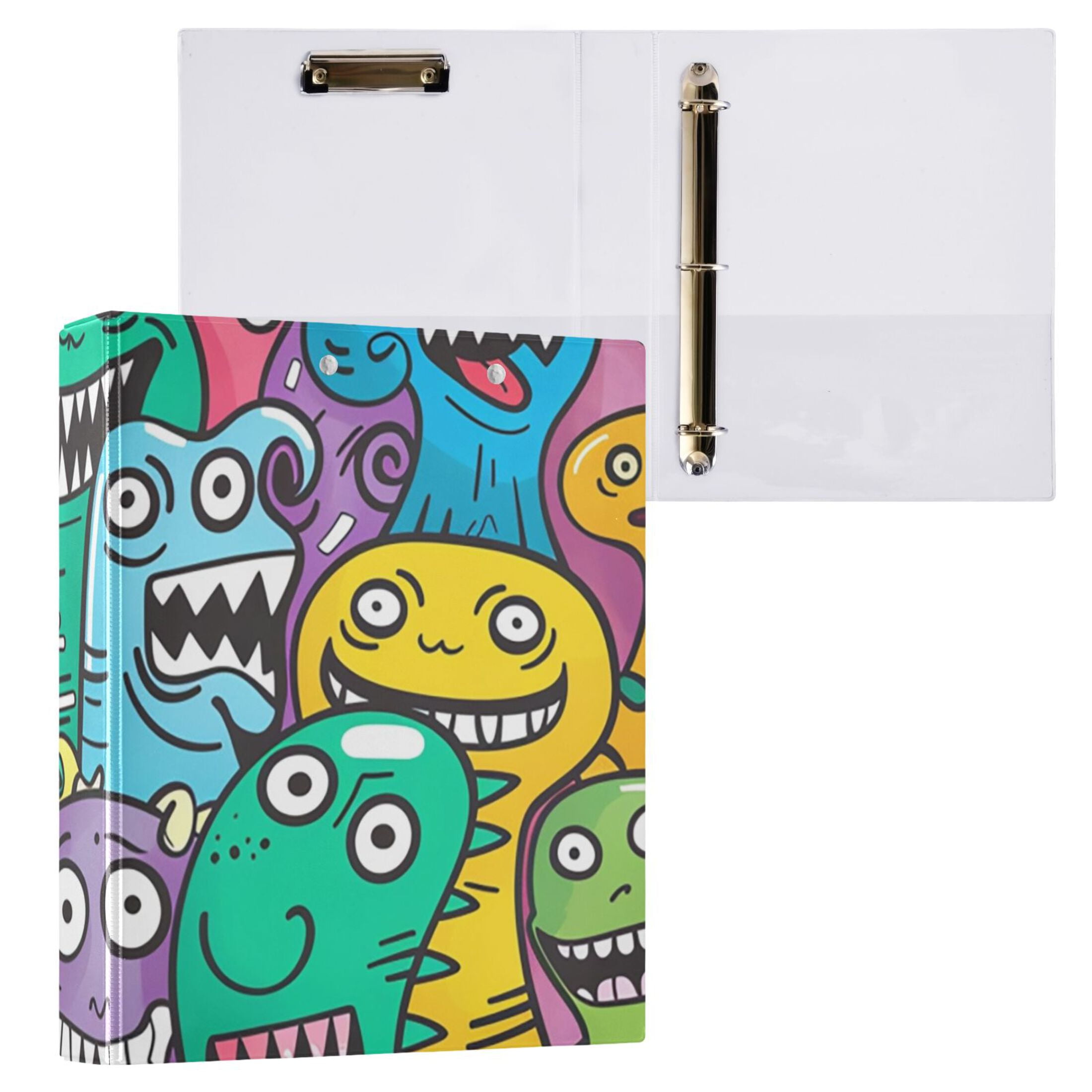 Cute Monsters 3 Ring Binders 1.5 inch Hardcover File Folders with Interior Pockets A4 Size Organizer for School Office Hospital