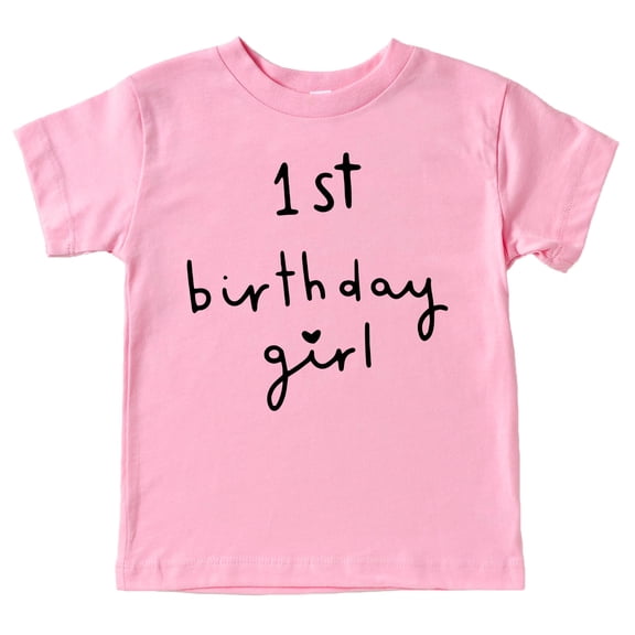 Girls 1st Birthday Shirt Heart Birthday Girl Shirt for Baby Girls One Year Old Retro Birthday Black on Pink Shirt 18 Months