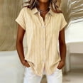 thumbnail image 2 of VBVC Women's Striped Button Down Shirt,Ladies Short Sleeve V-Neck Blouse,Summer Collared Work Tops for Women,Yellow,S-2XL, 2 of 7