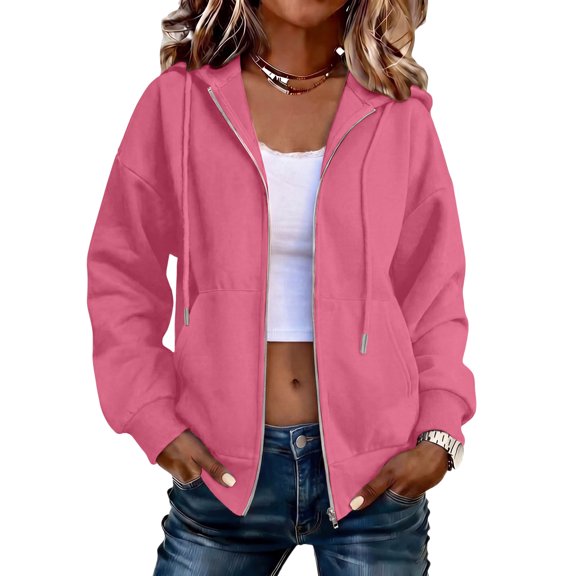 Resicozy Zip Up Sweatshirt Women 2026 Y2K Casual Long Sleeve Zipper Hoodies Fall Oversized Track Jackets With Pockets Hot Pink L