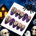 thumbnail image 2 of 30Pcs Halloween Evil Eye Press On Nails Short, Spider Web Pattern False Nail Tips Kit with Jelly Glue and File, Glossy Medium Length Reusable Fake Nails for Women, DIY Festive Party Manicure Set, 2 of 5