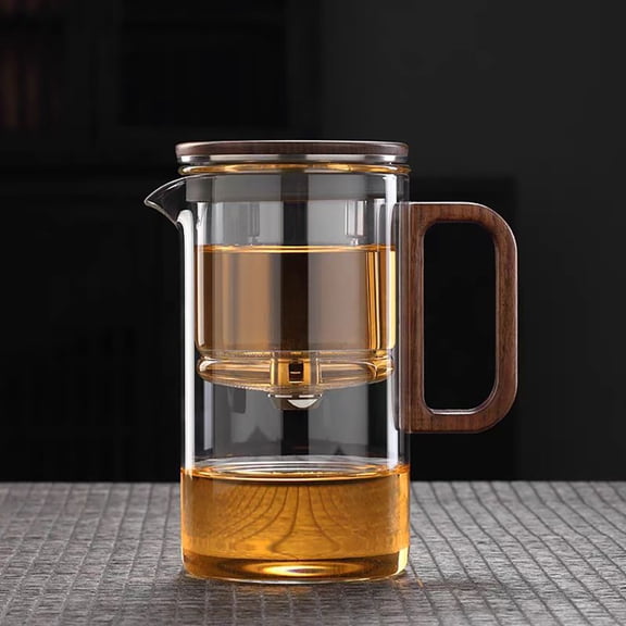 500ml Glass Teapot With Infuser Heat - Resistant, Wooden Handle, Detachable Filter For Loose Leaf Tea 16.9oz