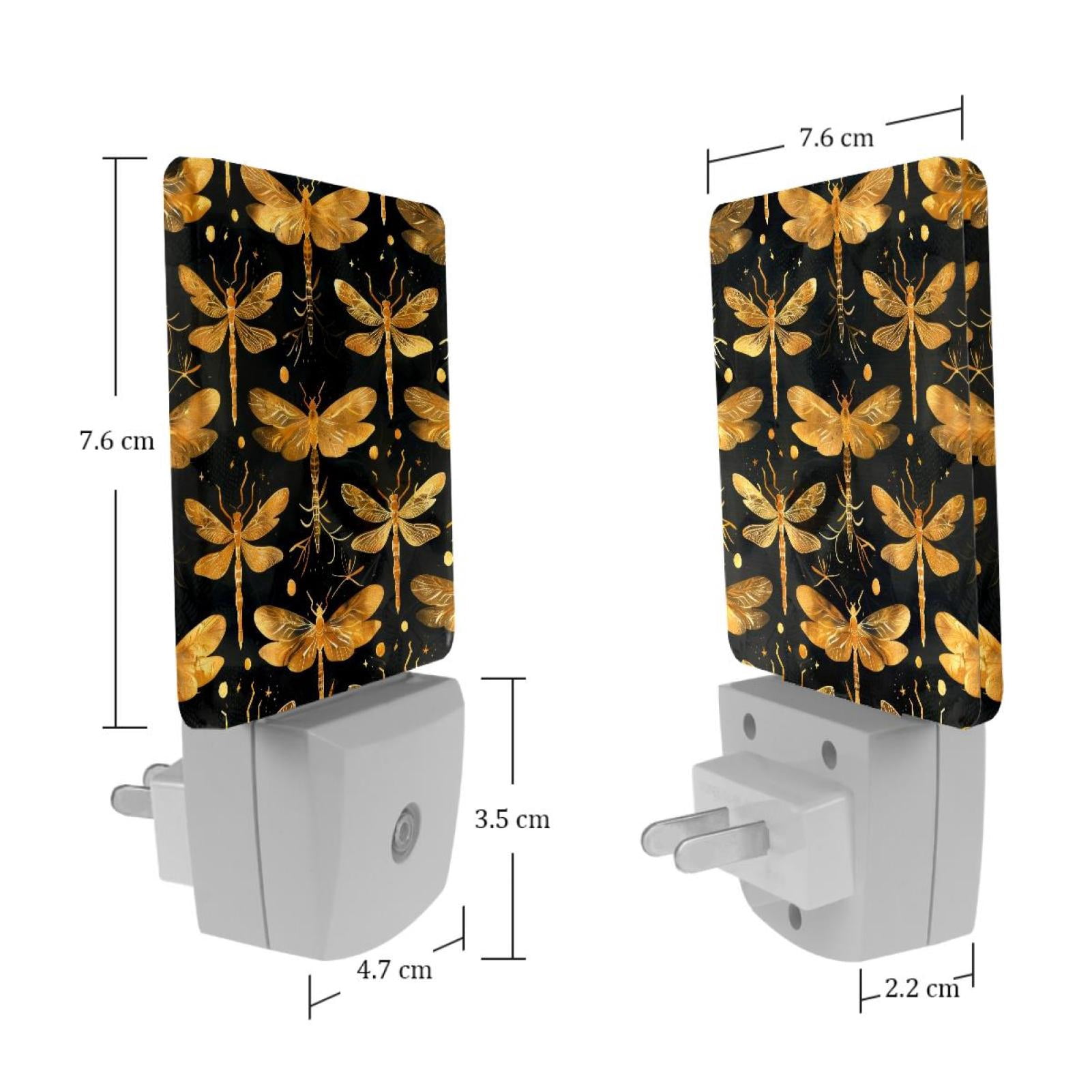PhooArto Golden Dragonfly Pattern Plug in LED Night Light Auto Sensor Dusk to Dawn Decorative Night for Bedroom, Bathroom, Kitchen, Hallway, Stairs, Baby's Room, Energy Saving