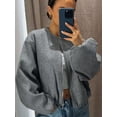 thumbnail image 3 of Womens Cropped Jacket Casual Zip Up Varsity Jackets Trendy Outwear Coats with Welt Pockets Gray M, 3 of 9