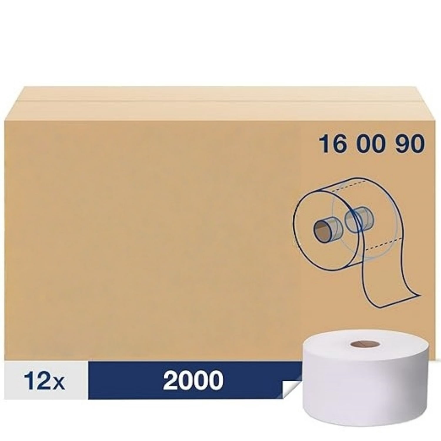 Mid-size Toilet Paper Roll White T10, Universal, 2-ply, 12 x 2000 sheets, 160090