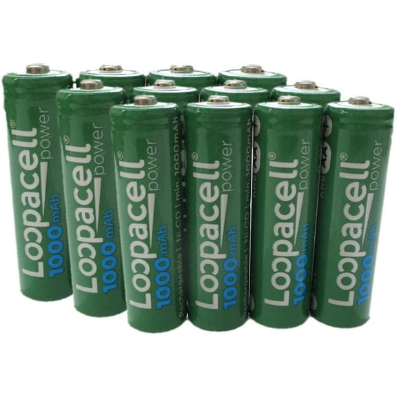 12 Loopacell AA Rechargeable NiCD Battery, 1.2V 1000mAh High Capacity AA Batteries for Solar Lights, Garden Lights