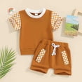 thumbnail image 4 of Toddler Baby Shorts Set Short Sleeve Checkered Shirt Shorts Unisex Cotton Fashion Summer Outfits 2 Piece Loungewear, Orange, 3 Months, 4 of 4