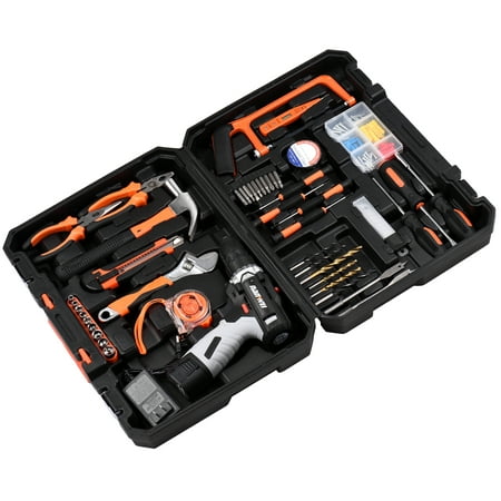 

NANWEI Complete Tool Kit Multiple Electric Tool Box Household Hand Tool Hardware Kit 16.8V 2-Speed Lithium Electric Drill & Hacksaw & Magnetic Slotted and Cross Screwdriver & Steel Tape & In