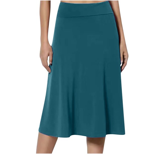 Faldas Umfun para mujer, lisas, elásticas, de cintura alta, línea A, plisadas, con dobladillo suelto, básicas, informales, versátiles, maxifalda midi, color caqui, talla 2XL