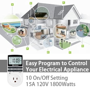 Ukoke Appliance Timer with Outlet, Weekly Programmable, 1 Pack
