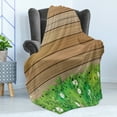 thumbnail image 4 of Flower Soft Flannel Fleece Throw Blanket, Daisy Leafs and Water Droplets Wood Fence Spring Nature Themed Computer Drawing, Cozy Plush for Indoor and Outdoor Use, 60" x 80", Green Brown, by Ambesonne, 4 of 5