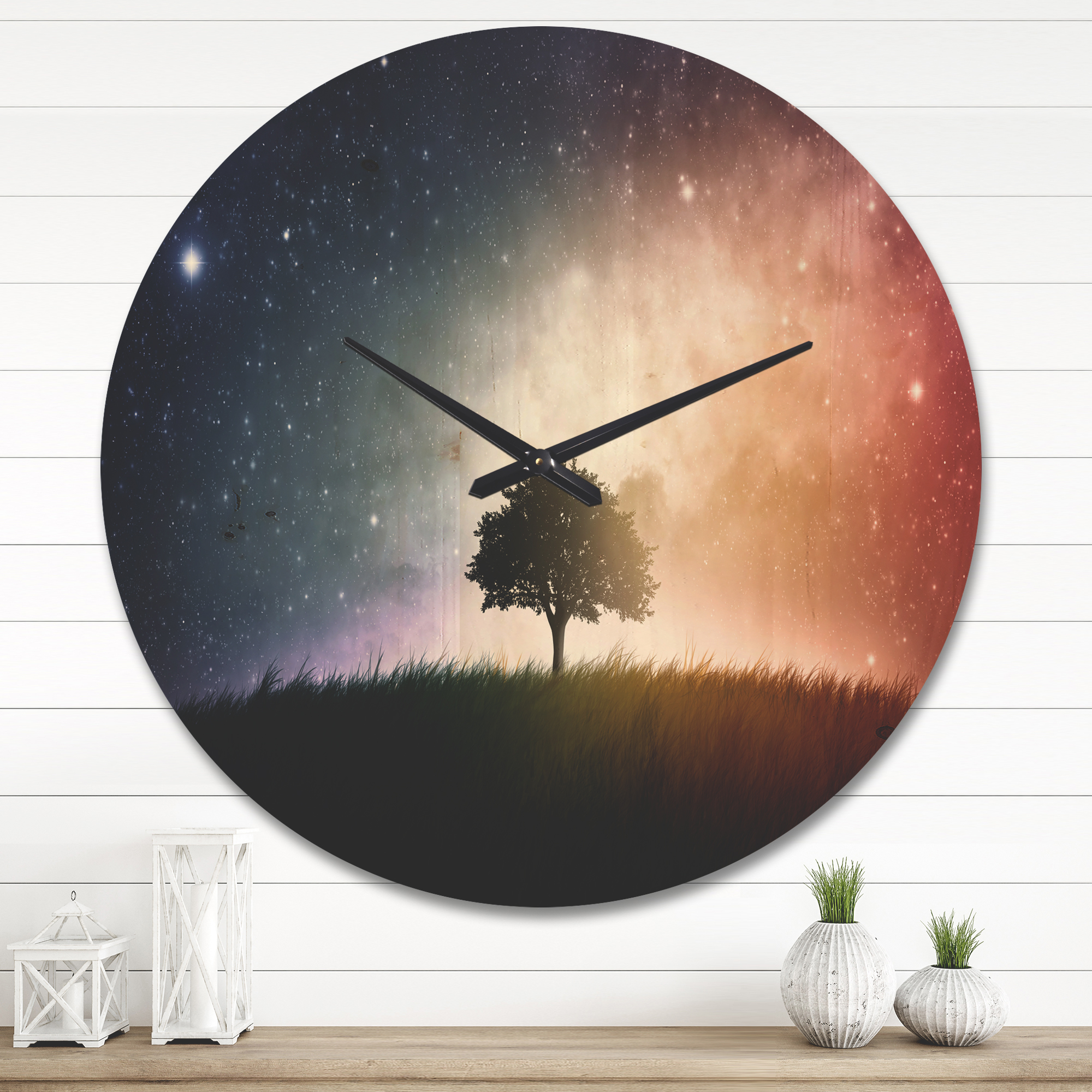 Designart 'Single Tree Space Sky' Farmhouse Wood Wall Clock