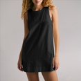 thumbnail image 4 of Vestido Corto Informal de Verano para Mujer, de Algodón y , con Cuello Redondo, Sin Mangas y Espalda Abierta, Ideal para Playa y Sol. Negro L, 4 of 9