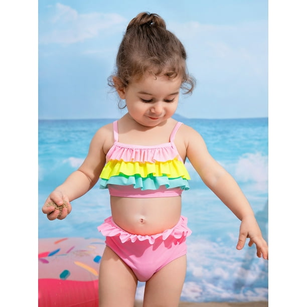 Cute Pink Baby Girl Color Block Tiered Layer Bikini Swimsuit L2201901D 80(9- 12M) - Walmart.com