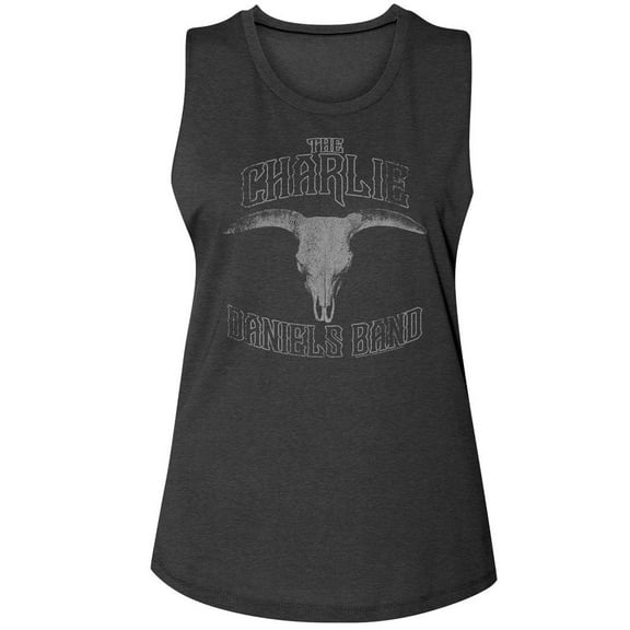 Charlie Daniels Band Bull Skull Charcoal Women's Muscle Tank Top