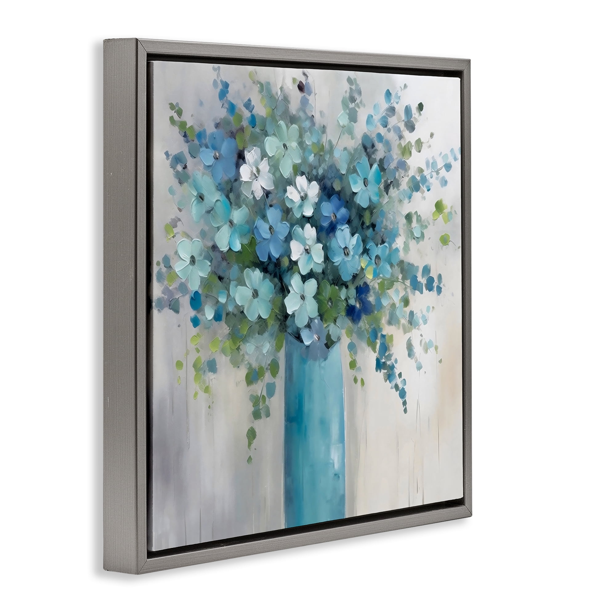 Stupell Industries Indigo Bouquet in Blue Vase Gray Framed Floater Canvas Wall Art, design by Creative Studio