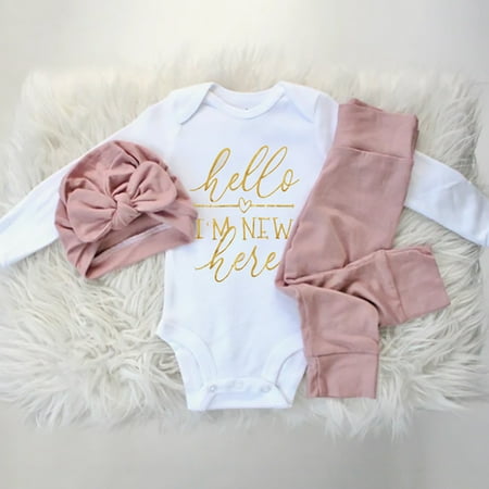 

BULLPIANO Infant Baby Girl Romper Pants Headband Hat Clothes Outfit Set 0-3 Months