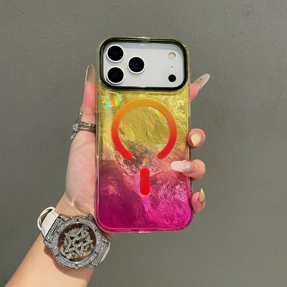 For iPhone Air Case - Compatible with Magsafe Aesthetic Cute Holographic Ripple iPhone Air Case with Bling Laser Sparkly Slim Cover for Women Girls, Yellow