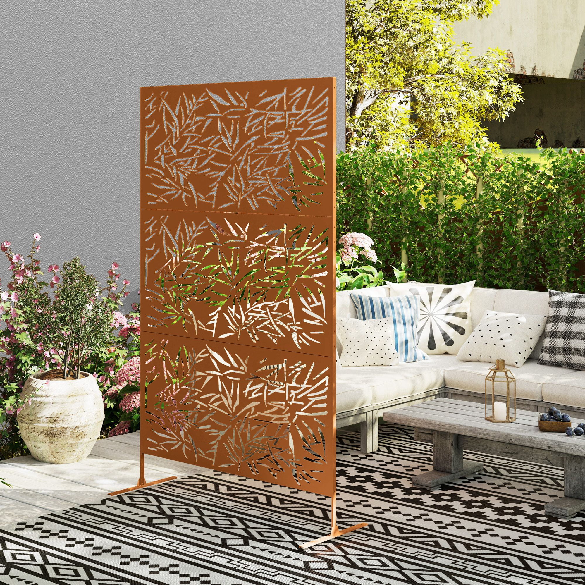 Alvantor Freestanding Metal Bamboo Brown Privacy Screen - Outdoor Decorative Divider