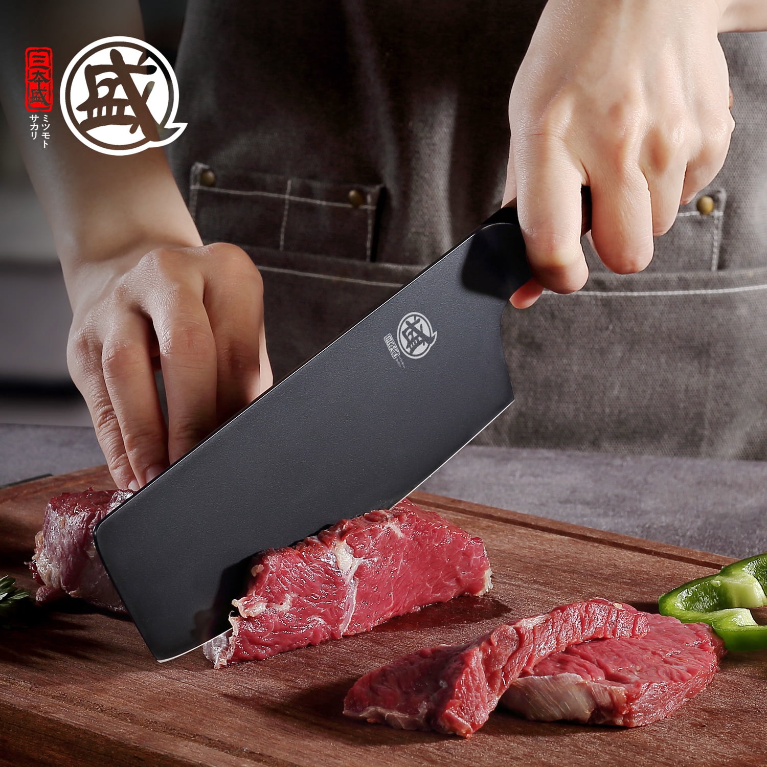 MITSUMOTO SAKARI 7 inch Japanese Nakiri Chef Knife, Professional Black Titanium Coated Vegetable Kitchen Knife
