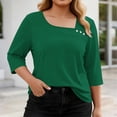 thumbnail image 2 of asdoklhq Oversized Tshirts for Women Crop Tops Crewneck Plus Size Fashion Women's Casual Printed V-Neck Long Sleeve T-shirt Button Spring and Summer Tops Army Green 2X, 2 of 7