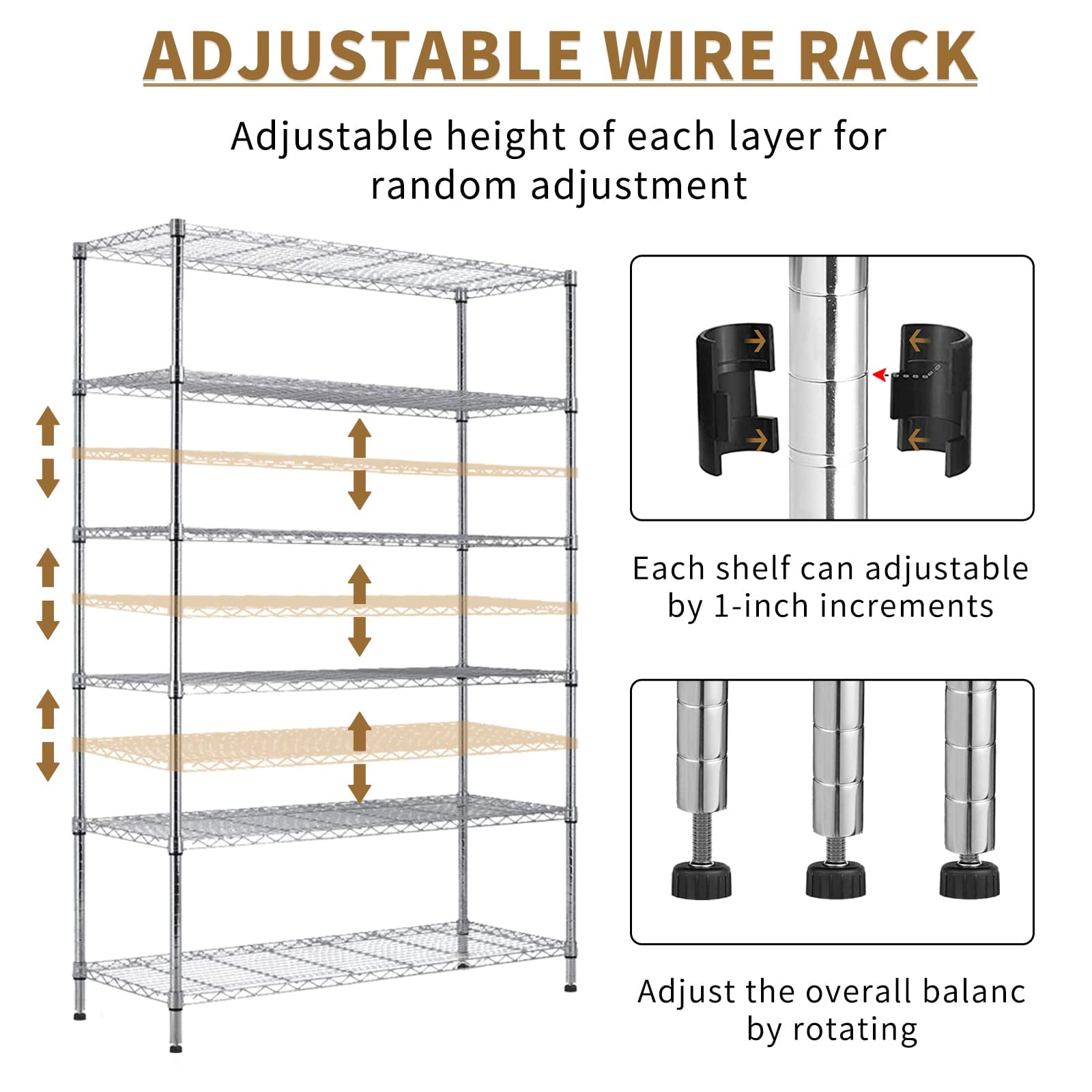 6-Tier Wire Shelving Unit 2100Lb Capacity Adjustable Storage Shelves Heavy Duty Storage Rack with Wheels NSF Metal Shelf for Closet Kitchen Garage Basement, 48" L x 18" W x 82" H, Chrome