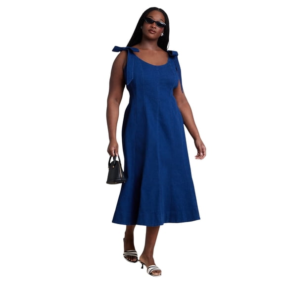 ELOQUII Women's Plus Size Denim Trumpet Dress