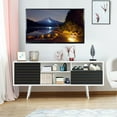 thumbnail image 4 of Gymax Meuble Télé/console Moderne Armoire 3 Tablettes Tiroir de Rangement Pied Évasé Noir/blanc, 4 of 10