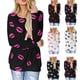 thumbnail image 3 of Camiseta mujer Qarigey Impreso Manga Larga Cuello Sudadera Jersey Rojo XXL, 3 of 6