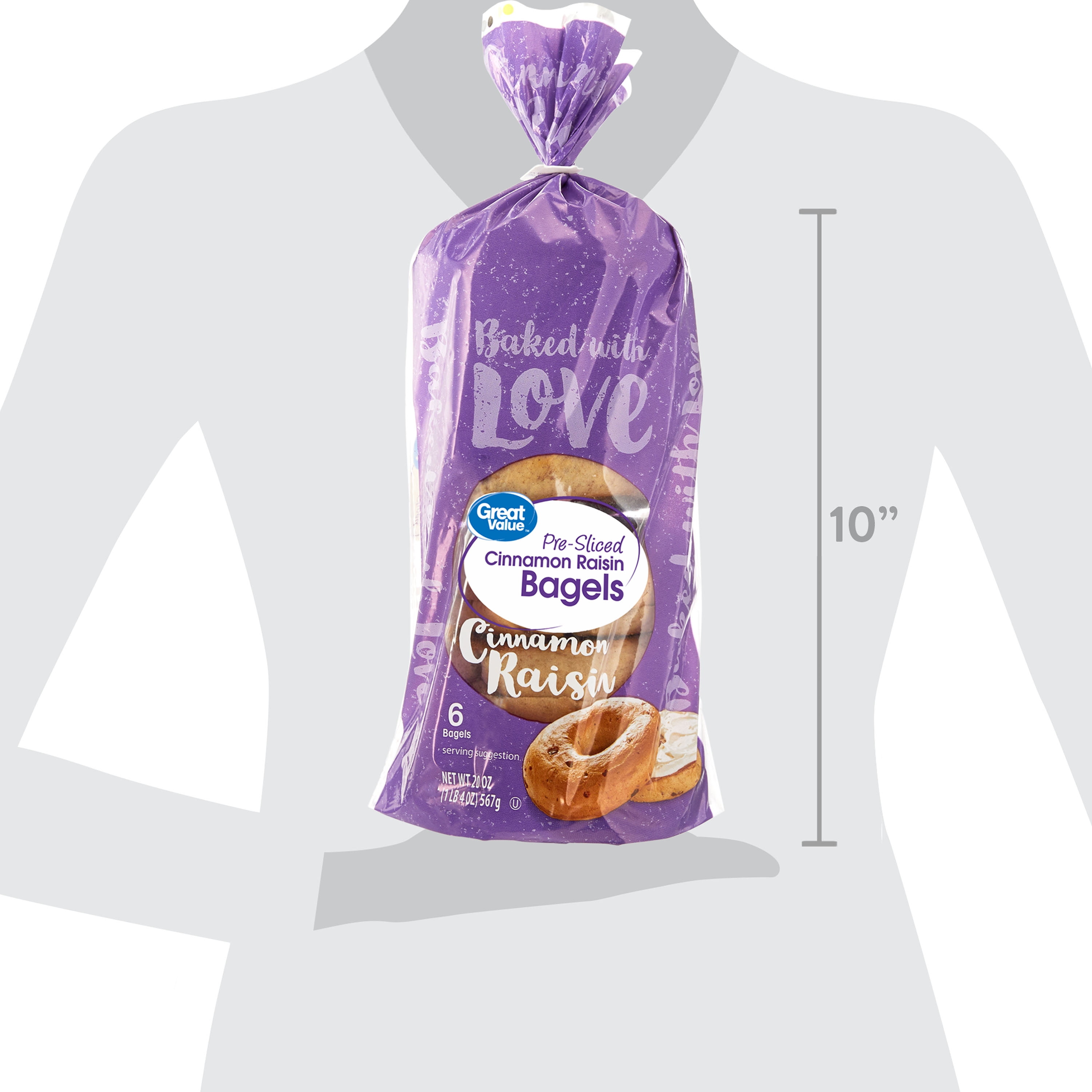 Great Value Pre-Sliced Cinnamon Raisin Bagels, 20 oz, 6 Count
