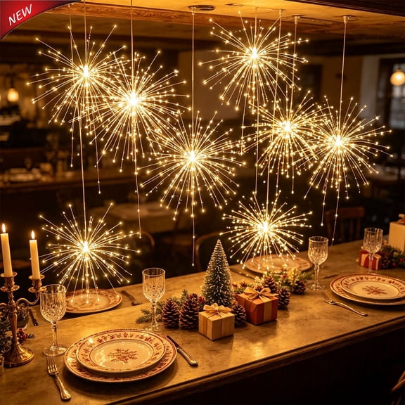 Qocolcyl 6 PCS Solar Hanging Firework 450 LED Lights, IP65 Waterproof Outdoor Pendant Lights with Remote, for Christmas Patio Wedding Party Yard, Xmas Holiday Decor and Home Decorations