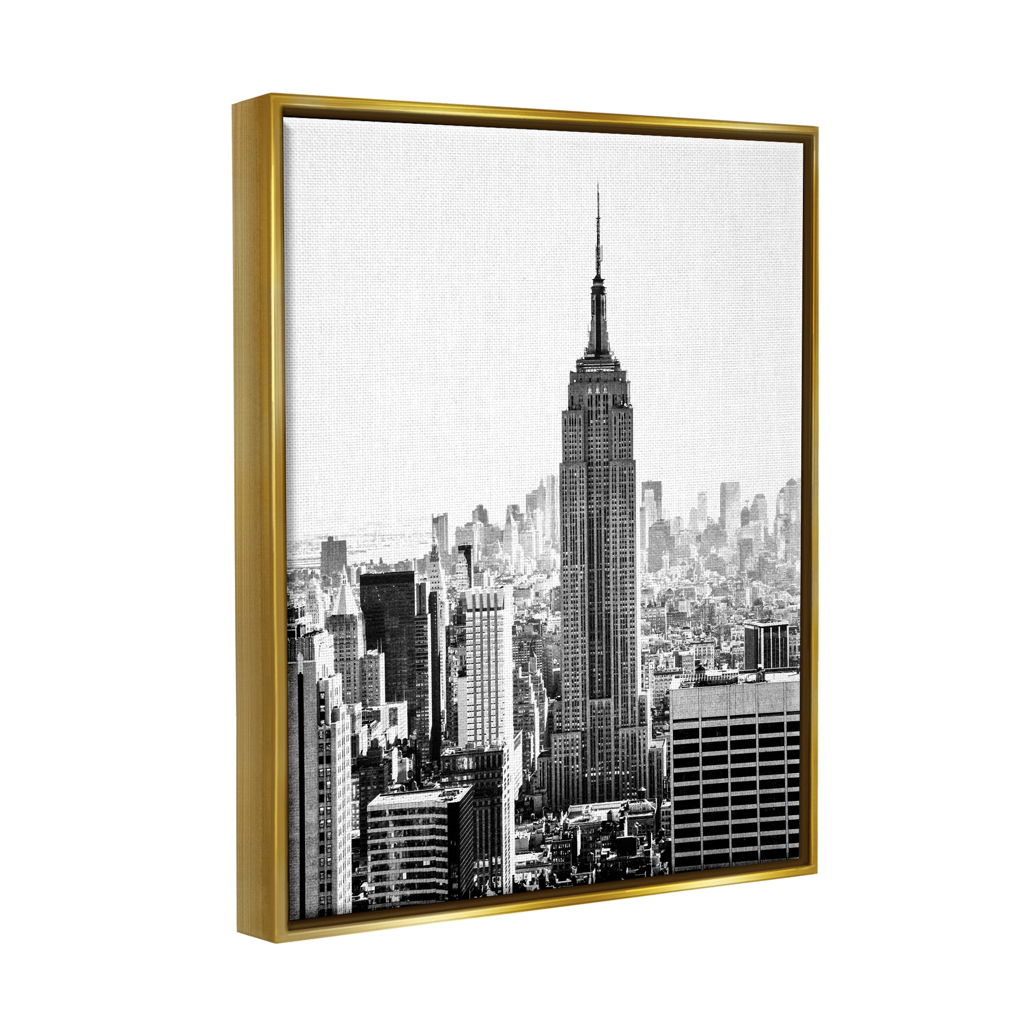 Stupell Industries New York Urban City Skyscrapers Downtown Skyline Photograph Metallic Gold Floating Framed Canvas Print Wall Art, Design by Bill Carson Photography