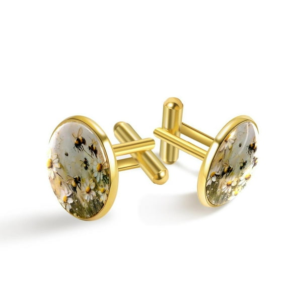 PhooArto Men's Classic Stainless Steel, Vintage Bees Daisy Flower Cufflinks Business Wedding Shirts, Golden
