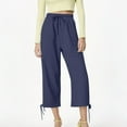 thumbnail image 5 of DuoJiaJ Women's Solid Color Drawstring Cropped Linen Pants Casual Capri TrousersTrousers Plus Size Casual Pants, 5 of 5