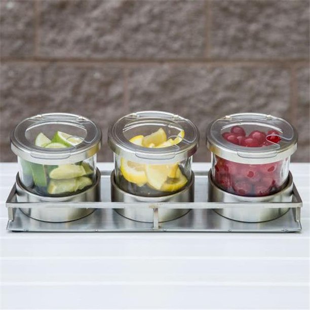 Cal Mil 1850455NL Mixology Condiment Display Round 3 Jars with Silicone Lined Stainless Steel