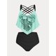 thumbnail image 1 of Tankini de Talla Grande con Volantes con Estampado de Esqueleto Rosegal Leggings de talla grande, 1 of 5