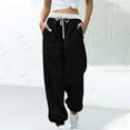 thumbnail image 2 of Women's Paper Bag Waist Pants Sweatpants Women Baggy Joggers Workout Loose Loungewear Comfy Sweat Pants Winter Fall High Waisted Athletic Pants Leggings Workout Pants with Pockets S-2 Black XL, 2 of 5
