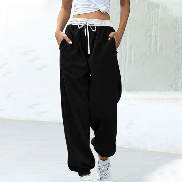 Puntoco Pantalones Con Cordón Estampados Con Bloques De Color A La Moda Para Mujer Negro L