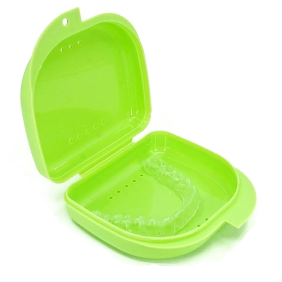 Retainer Case with Vent Holes - Orthodontic container for holding retainers, aligner, night-guard/mouth-guard. Small and Durable retainer case (Green)