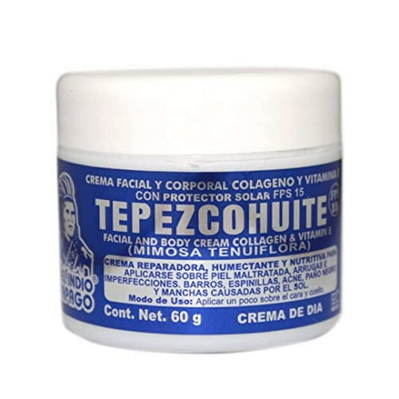 DEL INDIO PAPAGO White Tepezcohuite Day Cream 60gr/ 2.02Fl Oz - Mexican Beauty - Facial And Body Cream - Helps to reduce expression lines, Clarifies the skin and Provides elasticity - Deeply
