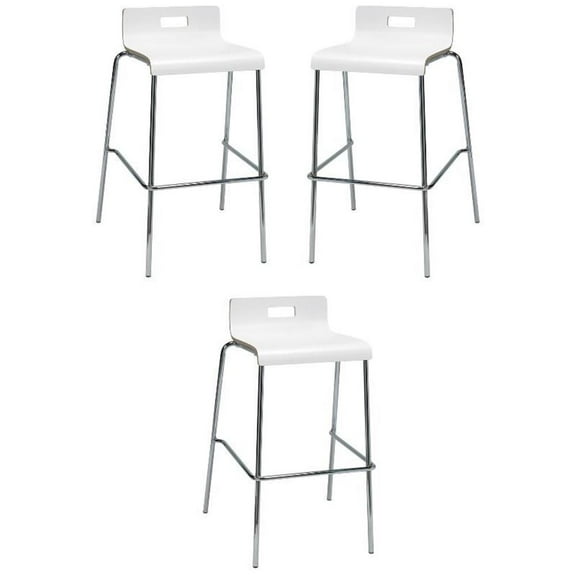 Home Square 30" Stylish Wooden Low Back Bar Stool in White - Set of 3