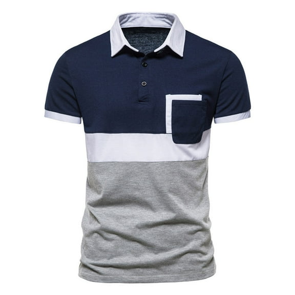 outfmvch polo shirts for men summer three-color stitching short-sleeved lapel t-shirt womens tops navy