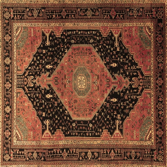 Ahgly Company Indoor Square Medallion Brown Traditional Area Rugs, 3' Square