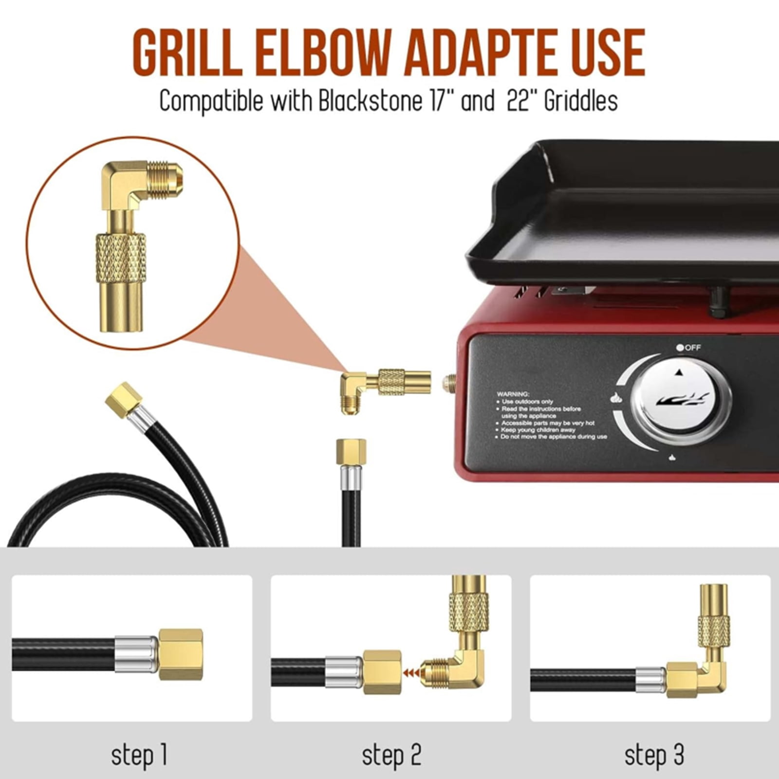 PatioGem 12FT Propane Adapter Hose with Regulator, QCC1 Gas Grill Regulator and Hose with Elbow Adapter for 17" and 22" Blackstone Tabletop Griddle and Most LP Gas Grill with 3/8'' Connect Fitting